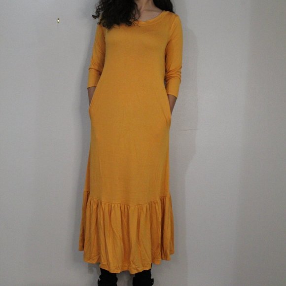 'Keepin it Cozy' Mustard Maxi Dress - Picture 1 of 3